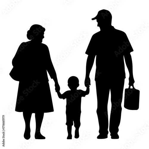 Family walking together holding hands parents child