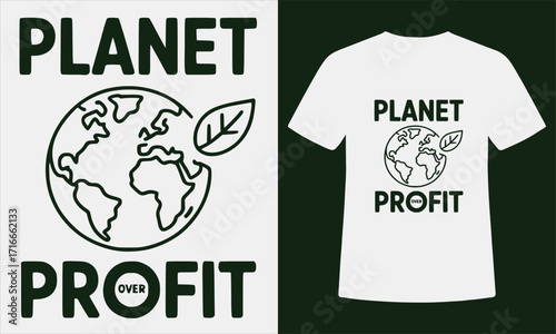 Planet Over Profit – Eco Awareness Minimal Line Art