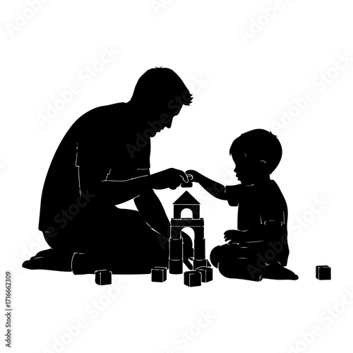 Father and child building tower blocks