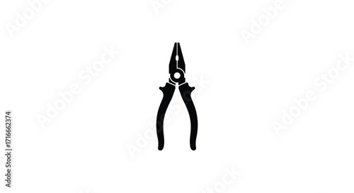 A simple black and white silhouette image of a pair of pliers