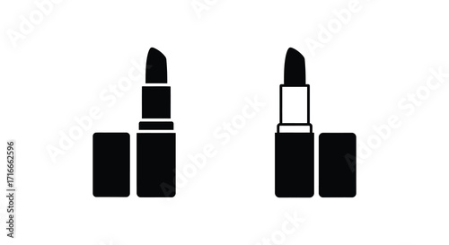 Simple black and white illustration of two lipstick tubes and caps