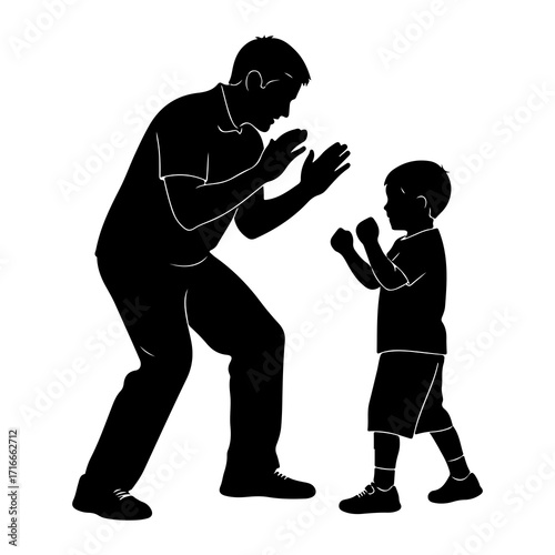 Father and son boxing training sport