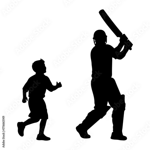 Father and son playing cricket sport