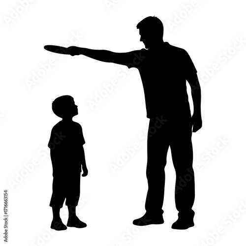 Father and son playing frisbee child