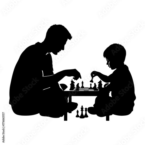 Father and son playing chess board game