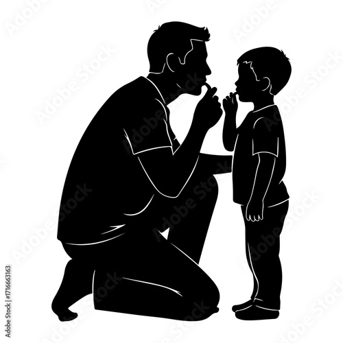 Father and son quiet gesture child