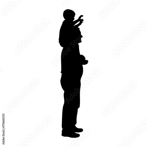Father carrying child on shoulders silhouette