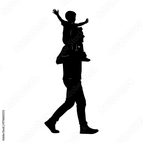 Father carrying child on shoulders walking
