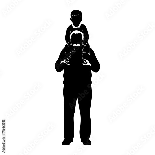 Father carrying child on shoulders silhouette