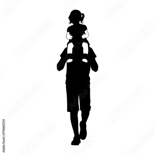 Father carrying child on shoulders walking