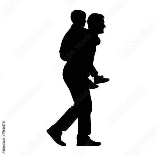 Father carrying child piggyback silhouette