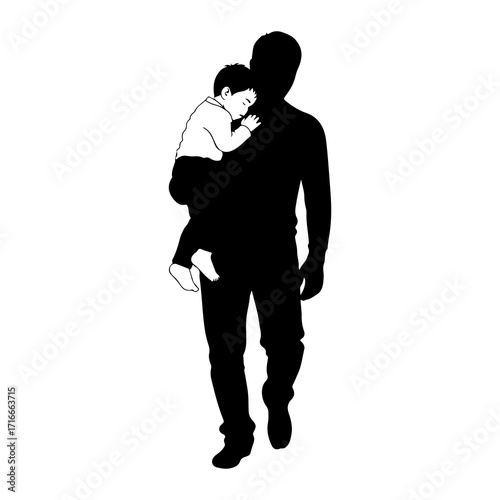 Father carrying sleeping child silhouette