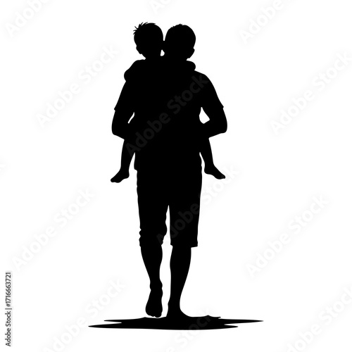 Father carrying son on shoulders piggyback