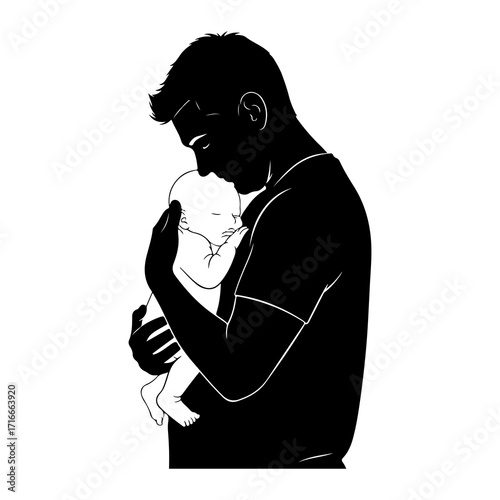 Father holding baby tenderly embrace tenderness