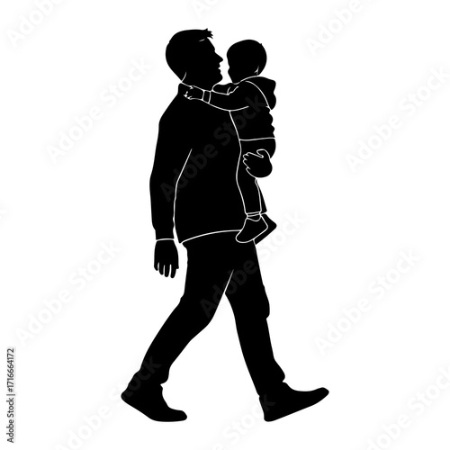 Father holding child walking silhouette
