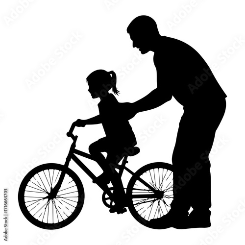 Father teaching daughter to ride bicycle riding