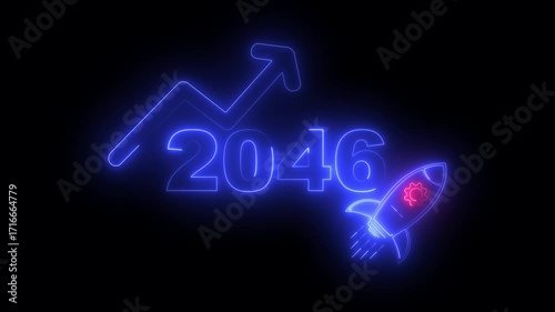 Wallpaper Mural Blue neon 2046 year with upward arrow graph and rocket ship icon on black background new year Torontodigital.ca