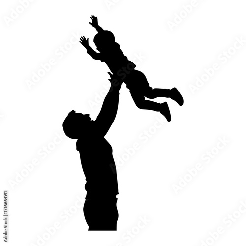 Father throws child up in the air throwing playing