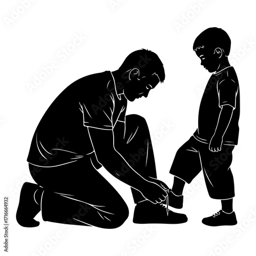 Father tying son's shoelaces shoes