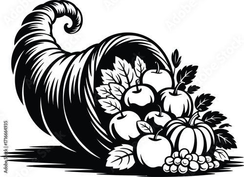 Cornucopia Silhouette Illustration Isolated on Transparent Background Art of Harvest Bounty