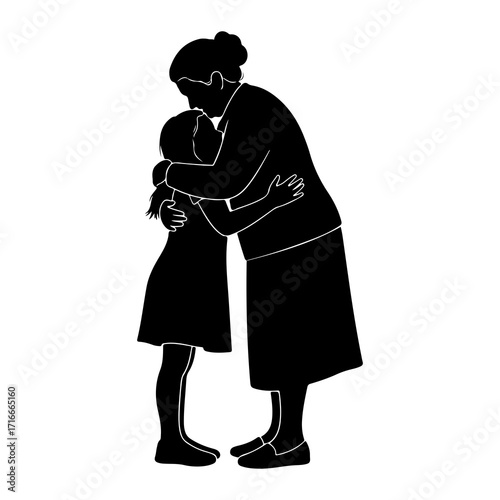 Grandmother embracing granddaughter tenderly silhouette