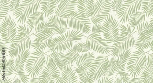Subtle Green Evergreen Fern Fronds Seamless Pattern