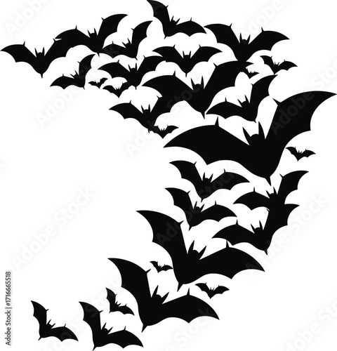 Bats Flying Silhouette Illustration Isolated on Transparent Background Halloween Art Design