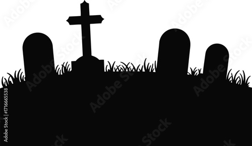 Graveyard Silhouette Illustration Isolated on Transparent Background Halloween Art Design