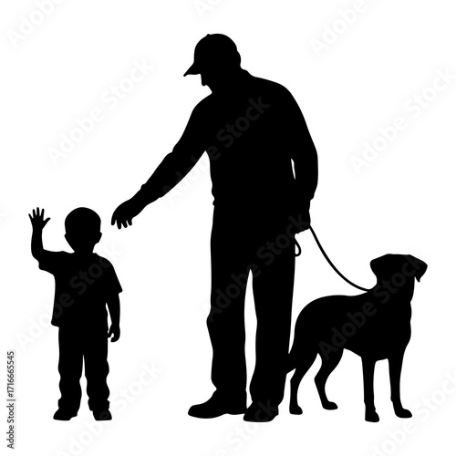 Man child dog walking silhouette