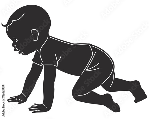 Cute Crawling Baby Silhouette – Vector PNG, Transparent Background