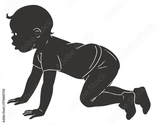Cute Crawling Baby Silhouette – Vector PNG, Transparent Background