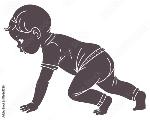 Cute Crawling Baby Silhouette – Vector PNG, Transparent Background