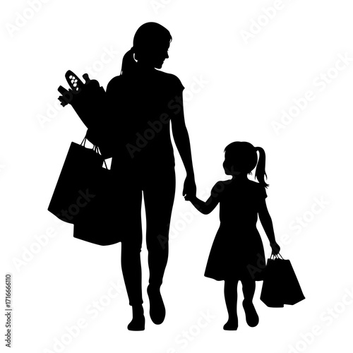 Mother and child shopping daughter shopping bags