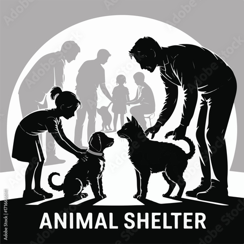 Animal Shelter and Pet Adoption Silhouette