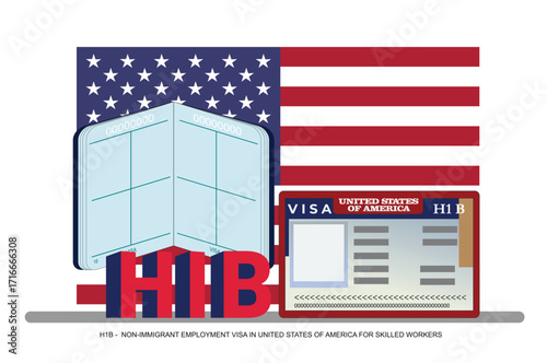 Vector illustration concept of H1B visa by USA for skilled foreign workers.