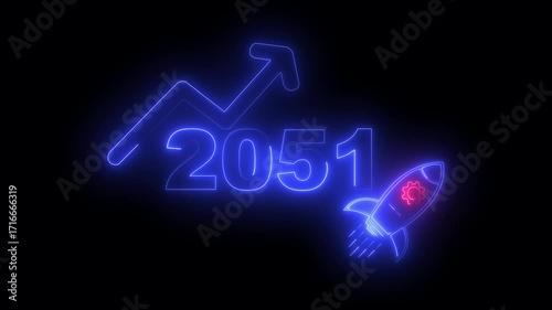 Wallpaper Mural Blue neon 2051 year with upward arrow graph and rocket ship icon on black background new year Torontodigital.ca