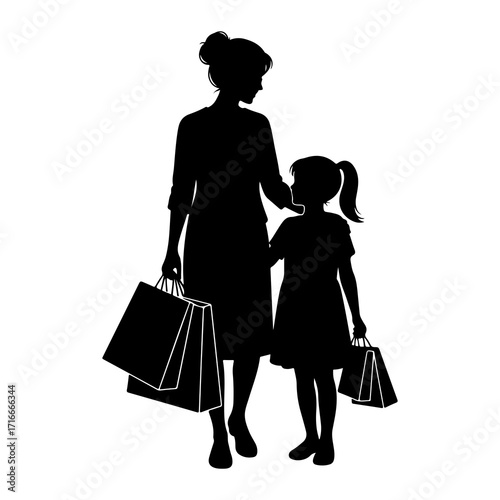 Mother daughter shopping bags silhouette