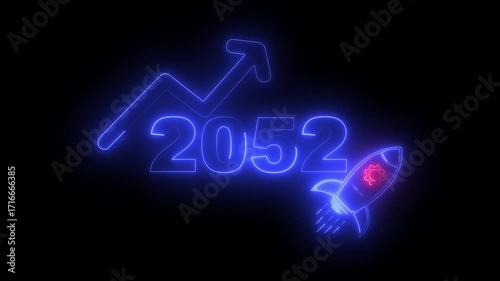 Wallpaper Mural Blue neon 2052 year with upward arrow graph and rocket ship icon on black background new year Torontodigital.ca