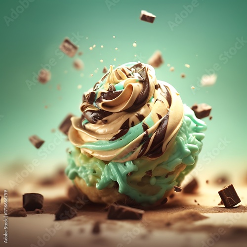 Delicious ice cream swirl with chocolate chunks a tempting desse