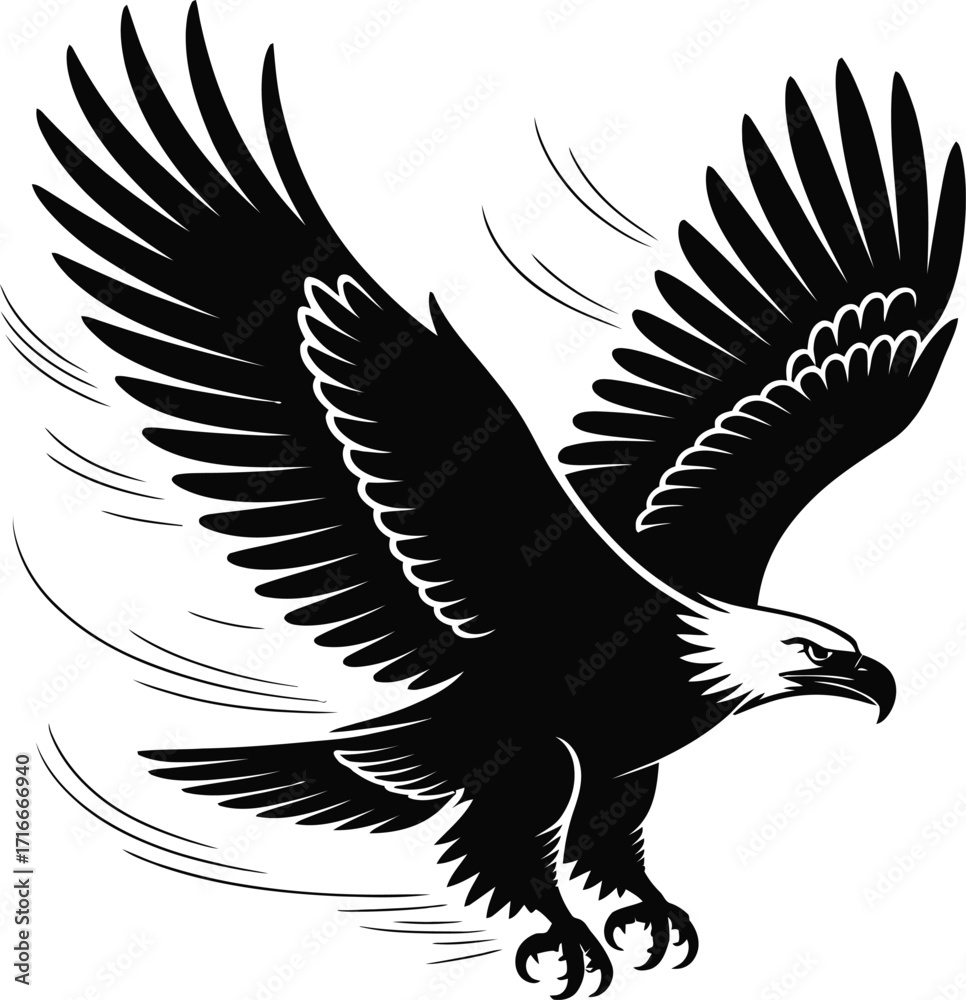 Fototapeta premium Dynamic Eagle Illustration Isolated on Transparent Background, Winged Predator Art