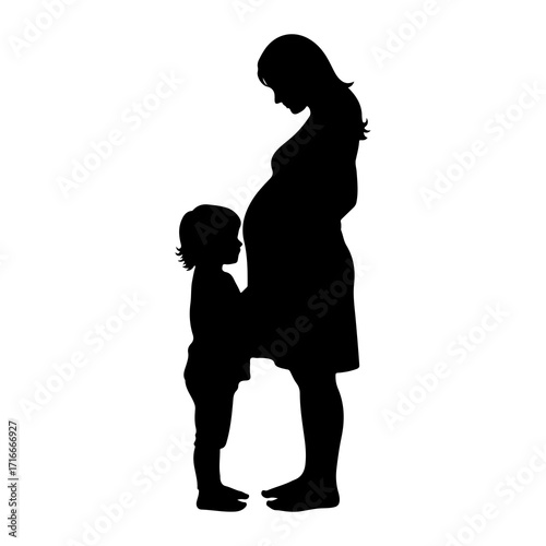 Pregnant woman and child silhouette family love