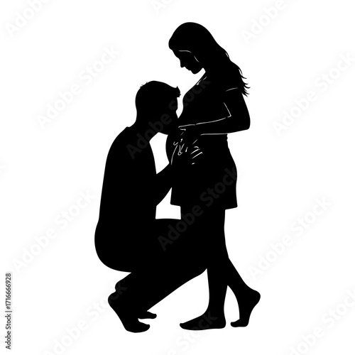 Pregnant couple silhouette tender moment love tenderness
