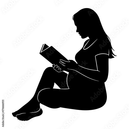 Pregnant silhouette reading a book woman