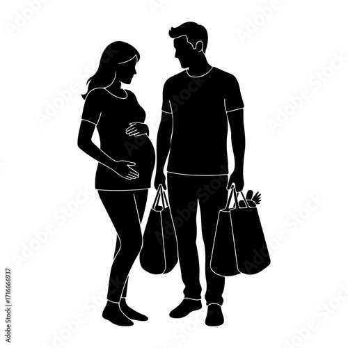 Pregnant woman and man with shopping bags pregnant couple