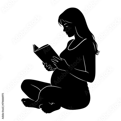 Pregnant woman reading book silhouette vector