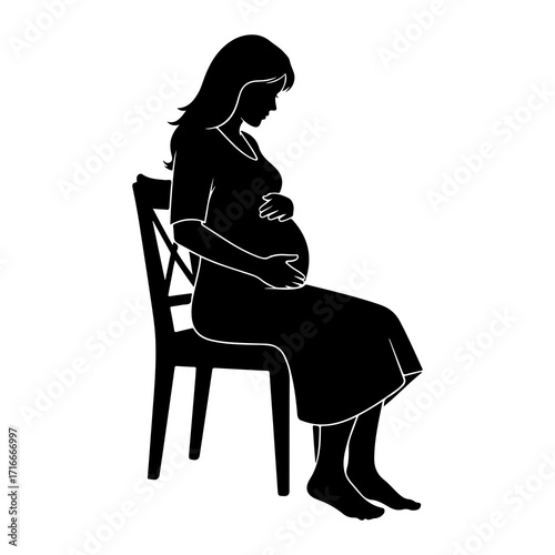 Pregnant woman sitting chair hands belly vector