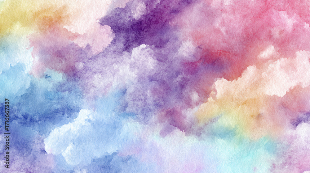 Fototapeta premium Pastel watercolor cloudscape dreamy rainbow hues abstract art background