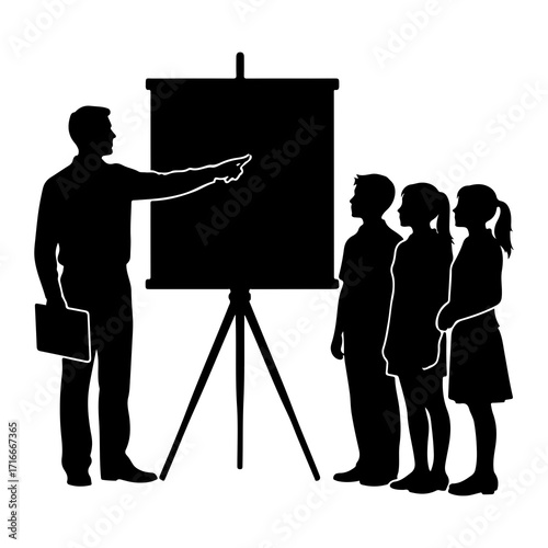Teacher instructing students at whiteboard classroom
