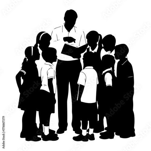 Teacher reading to attentive children book classroom