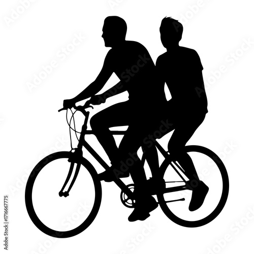 Two people riding tandem bicycle cycling silhouette